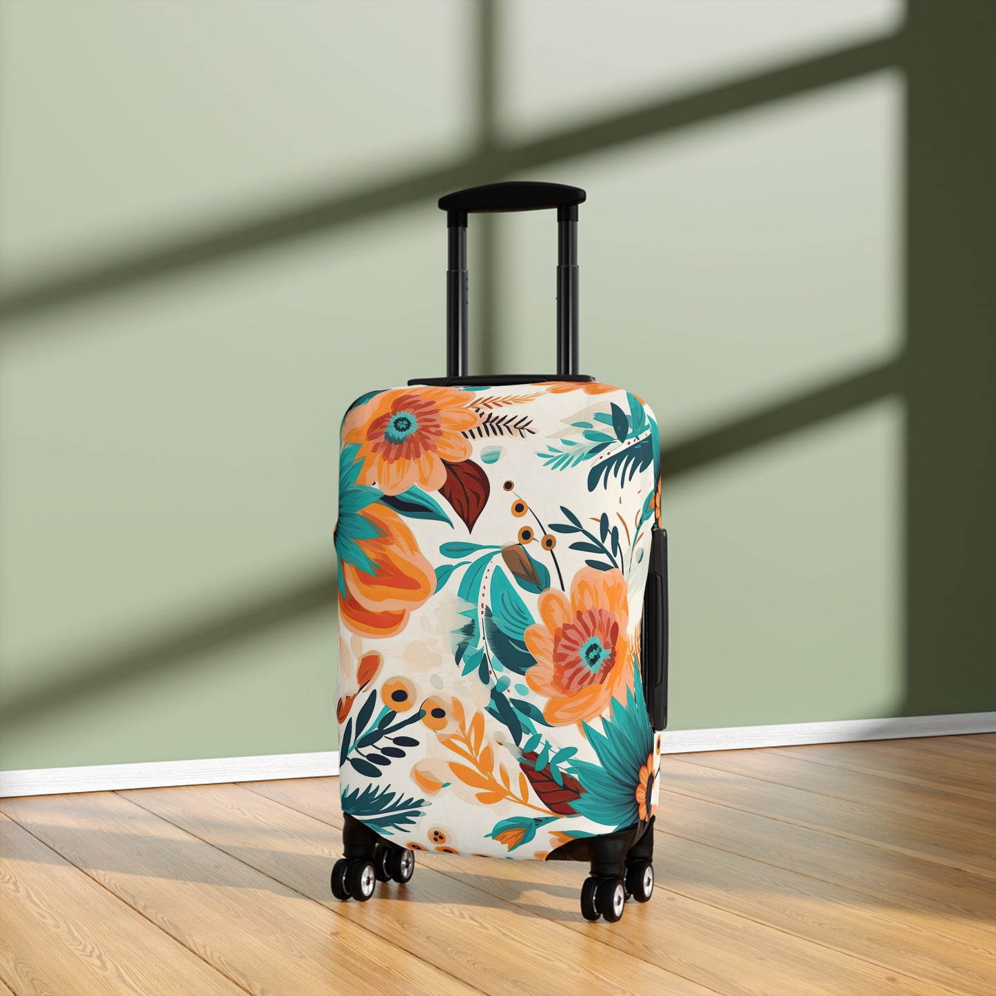 Luggage Cover, Boho Floral, Green and Orange