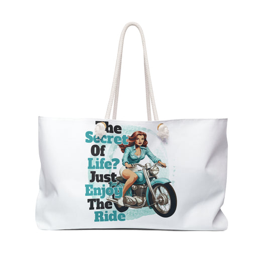 Personalised/Non-Personalised Weekender Bag, Enjoy the Ride, Large Weekender Bag, Beach Bag, Book Bag