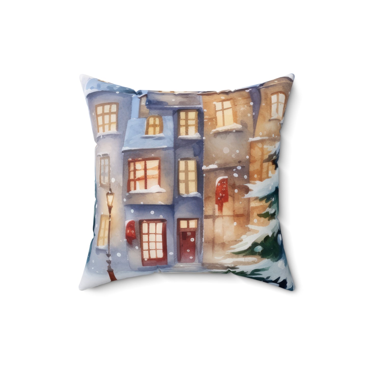 Spun Polyester Square Pillow, Winter Scene Cushion