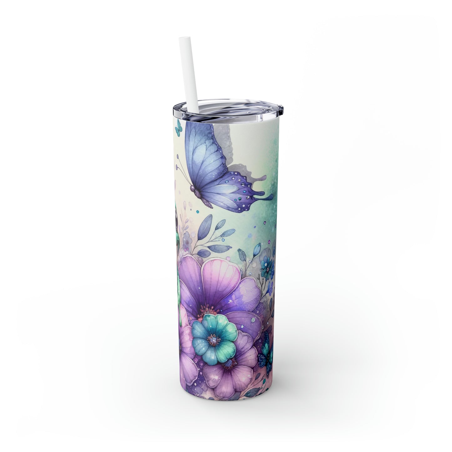 Skinny Tumbler with Straw, 20oz, Floral & Frog, awd-413