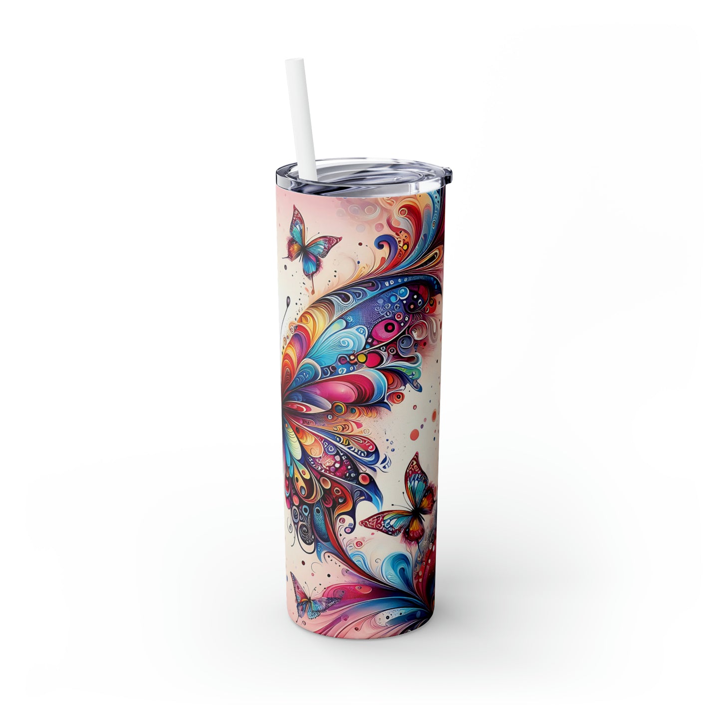 Skinny Tumbler with Straw, 20oz, Butterfly