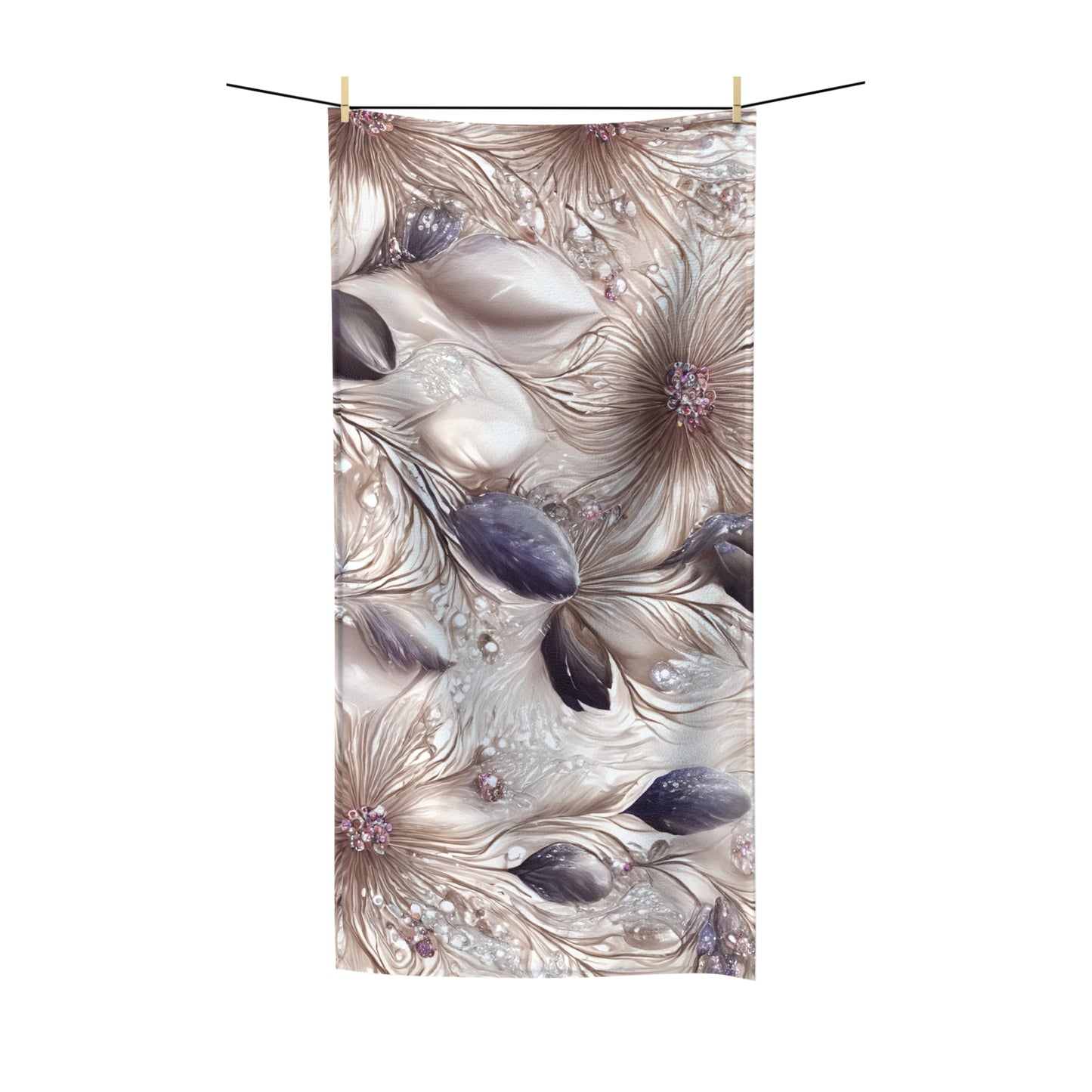 Beach Towel, Beige Floral, Polycotton Towel