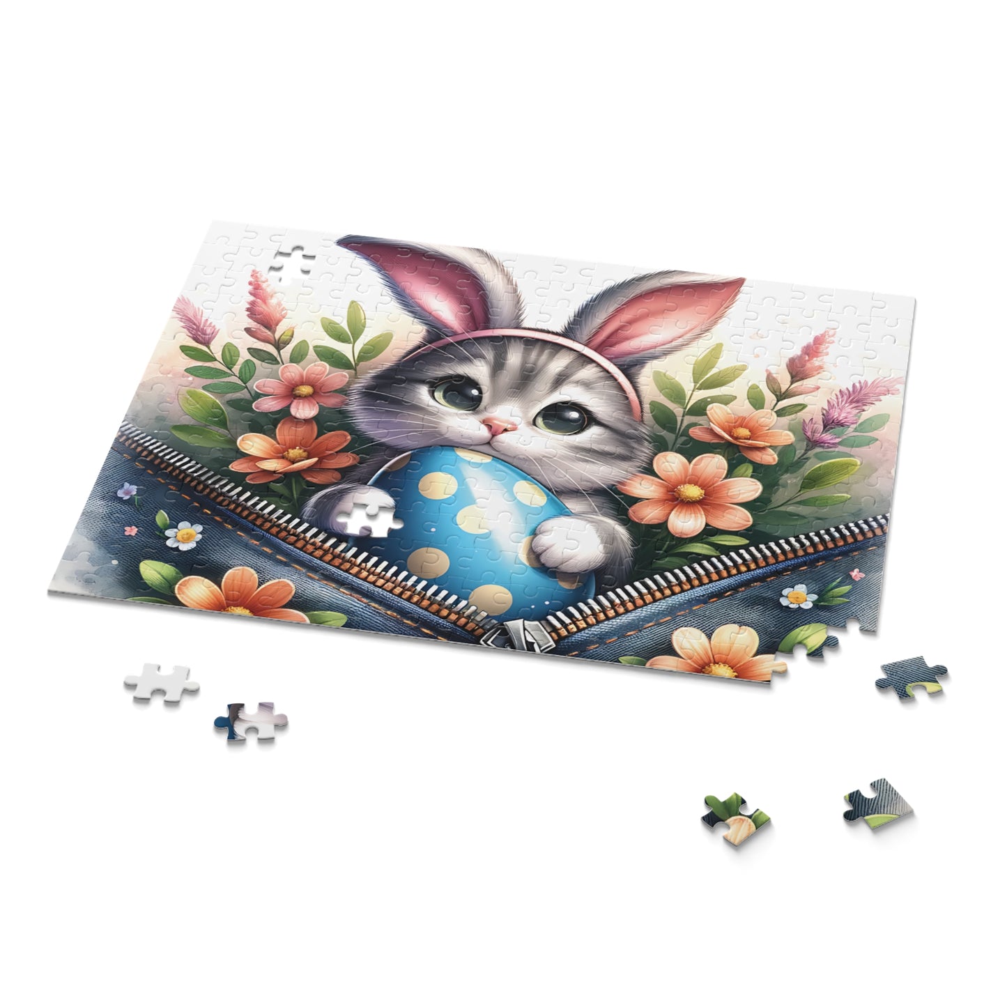 Personalised/Non-Personalised Puzzle, Easter, Cat with Bunny ears (120, 252, 500-Piece)