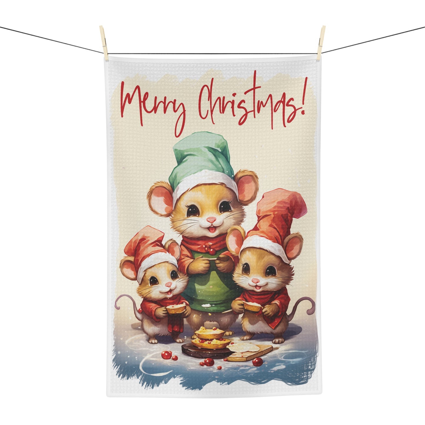 Microfiber Tea Towel, Merry Christmas Mice