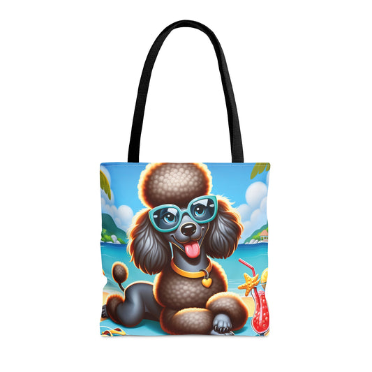 Tote Bag, Dog on Beach, Black Poodle, Tote bag, awd-1235