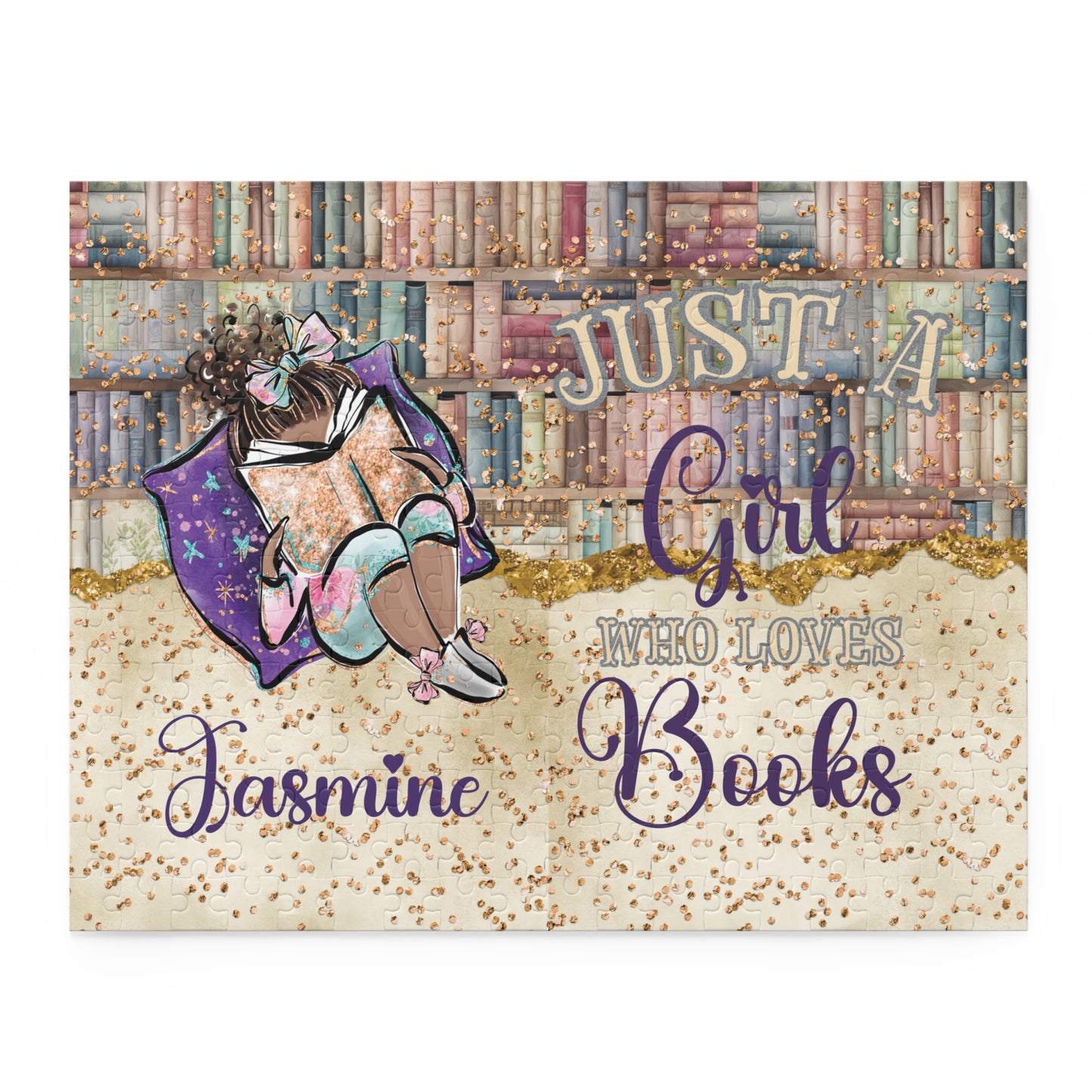 Puzzle, Just a Girl who Loves Books, Brunette Hair, Olive Skin, Personalised/Non-Personalised, (120, 252, 500-Piece)