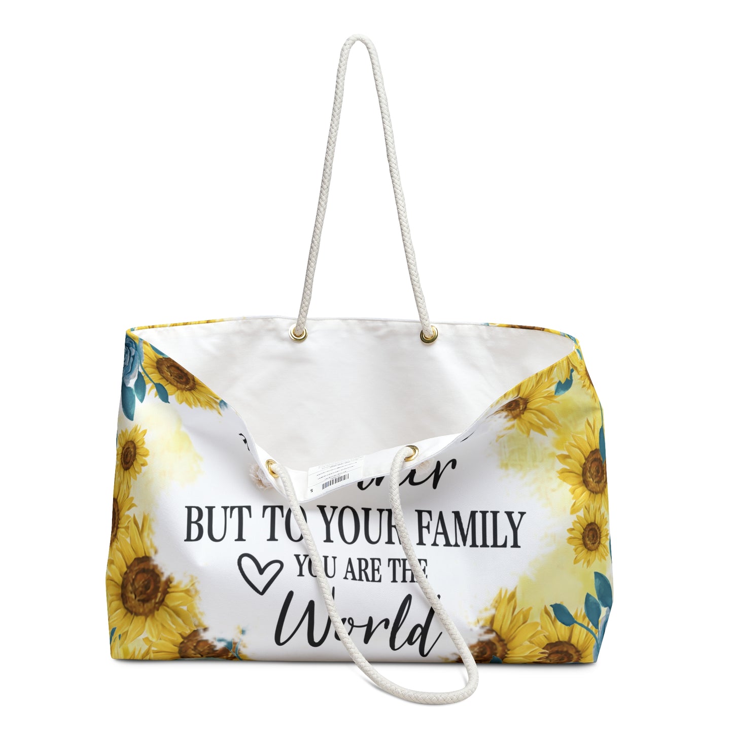 Personalised/Non-Personalised Weekender Bag, Sunflowers, To The World you are a Mother but to your Family you are the World, Large Weekender Bag, Beach Bag, Book Bag