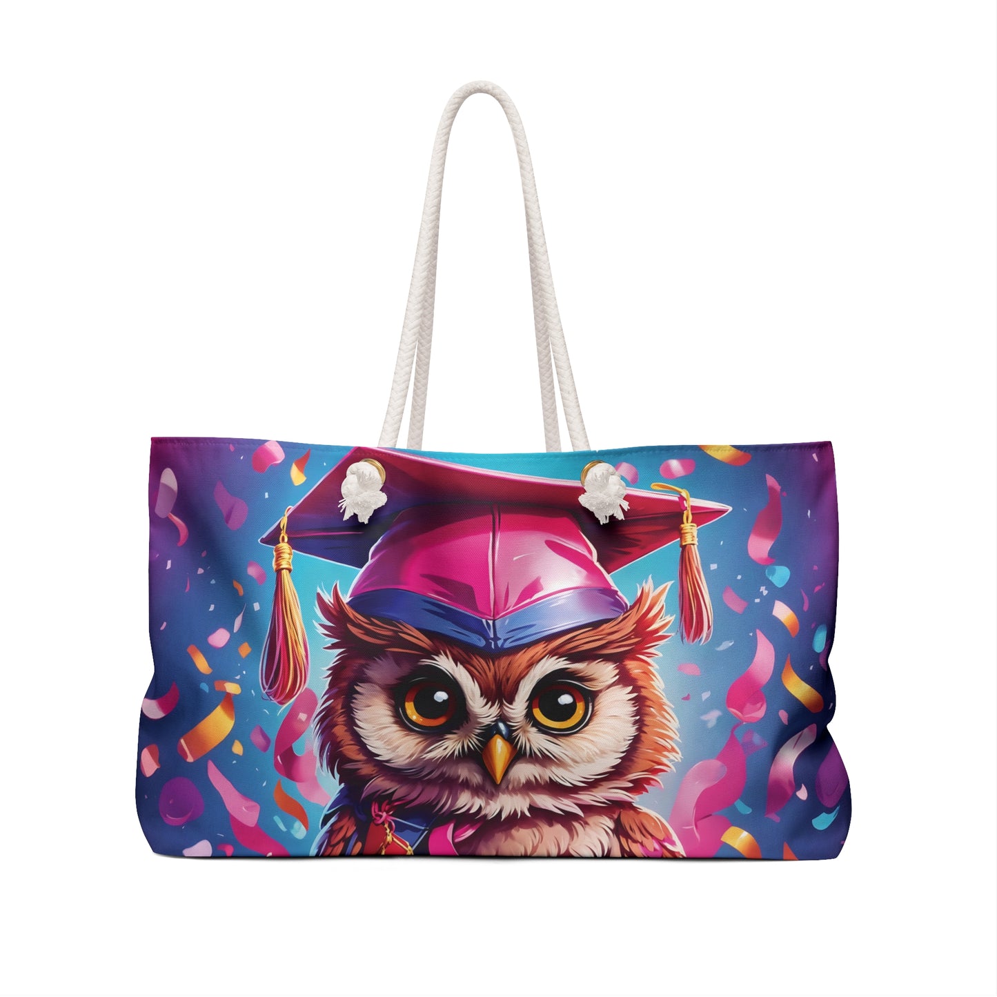 Personalised/Non-Personalised Weekender Bag, Owl, Large Weekender Bag, Beach Bag, Book Bag