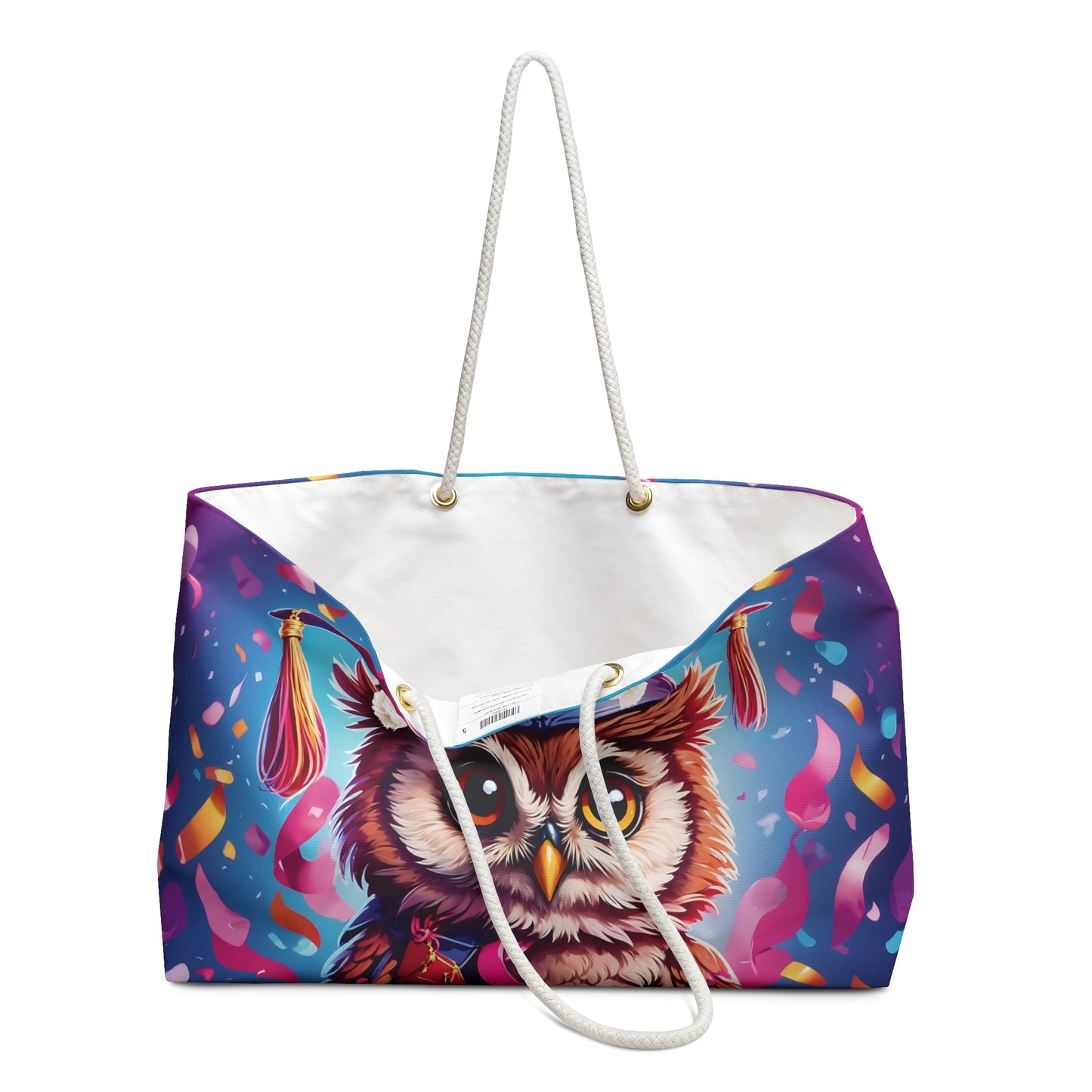 Personalised/Non-Personalised Weekender Bag, Owl, Large Weekender Bag, Beach Bag, Book Bag