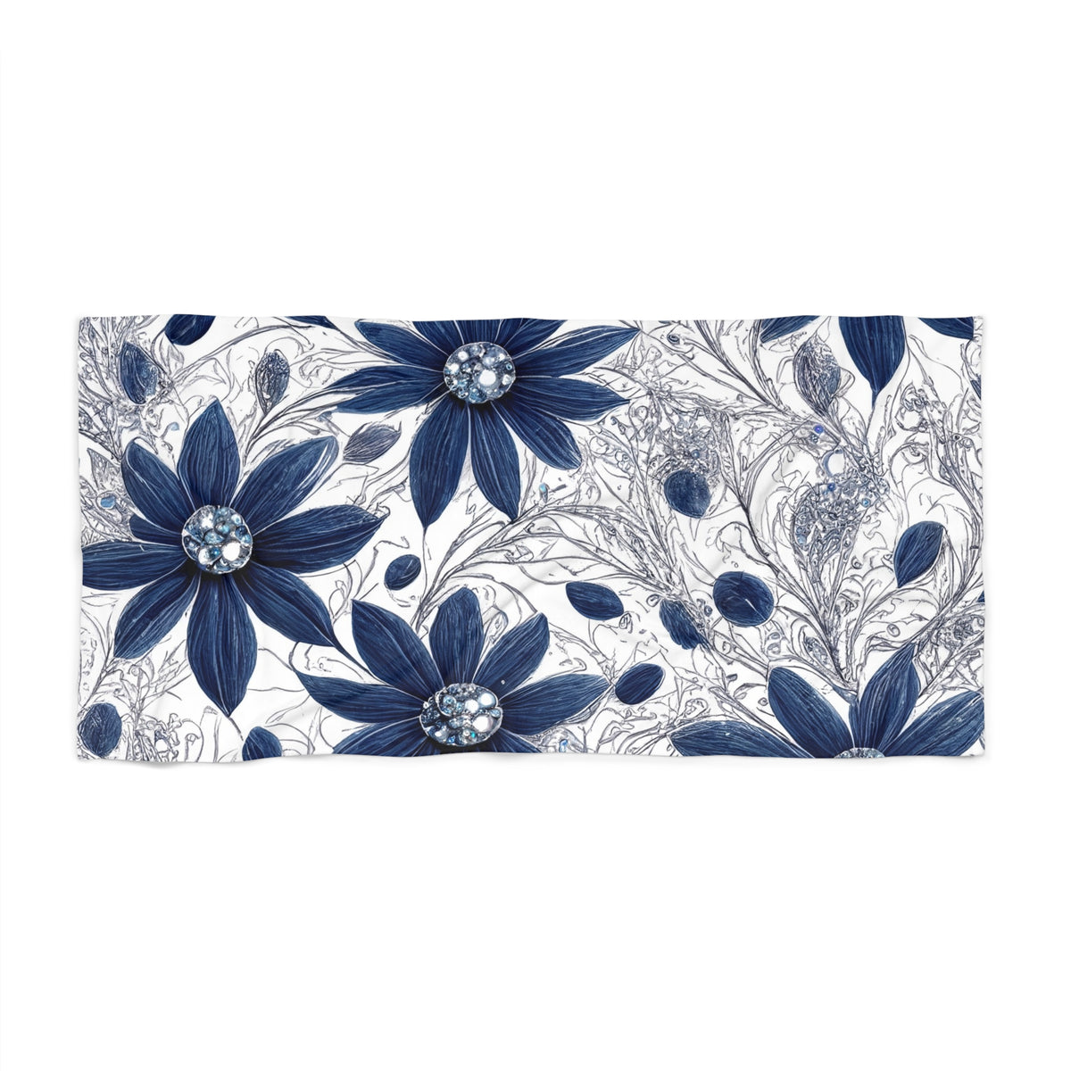 Beach Towel,  Navy Blue Floral, Polycotton Towel, 2 sizes Available