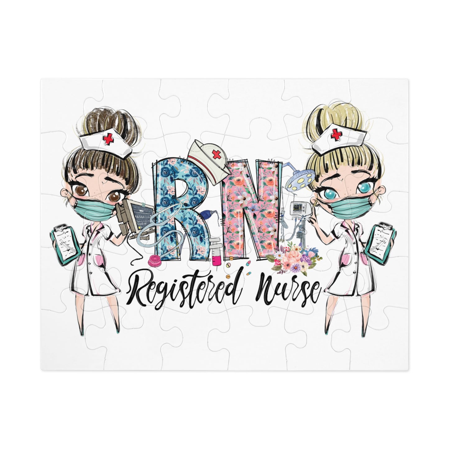 Puzzle, Nurse, RN Nurse, Registered Nurse Floral, Personalised/Non-Personalised (30, 110, 252, 500,1000-Piece) awd-639
