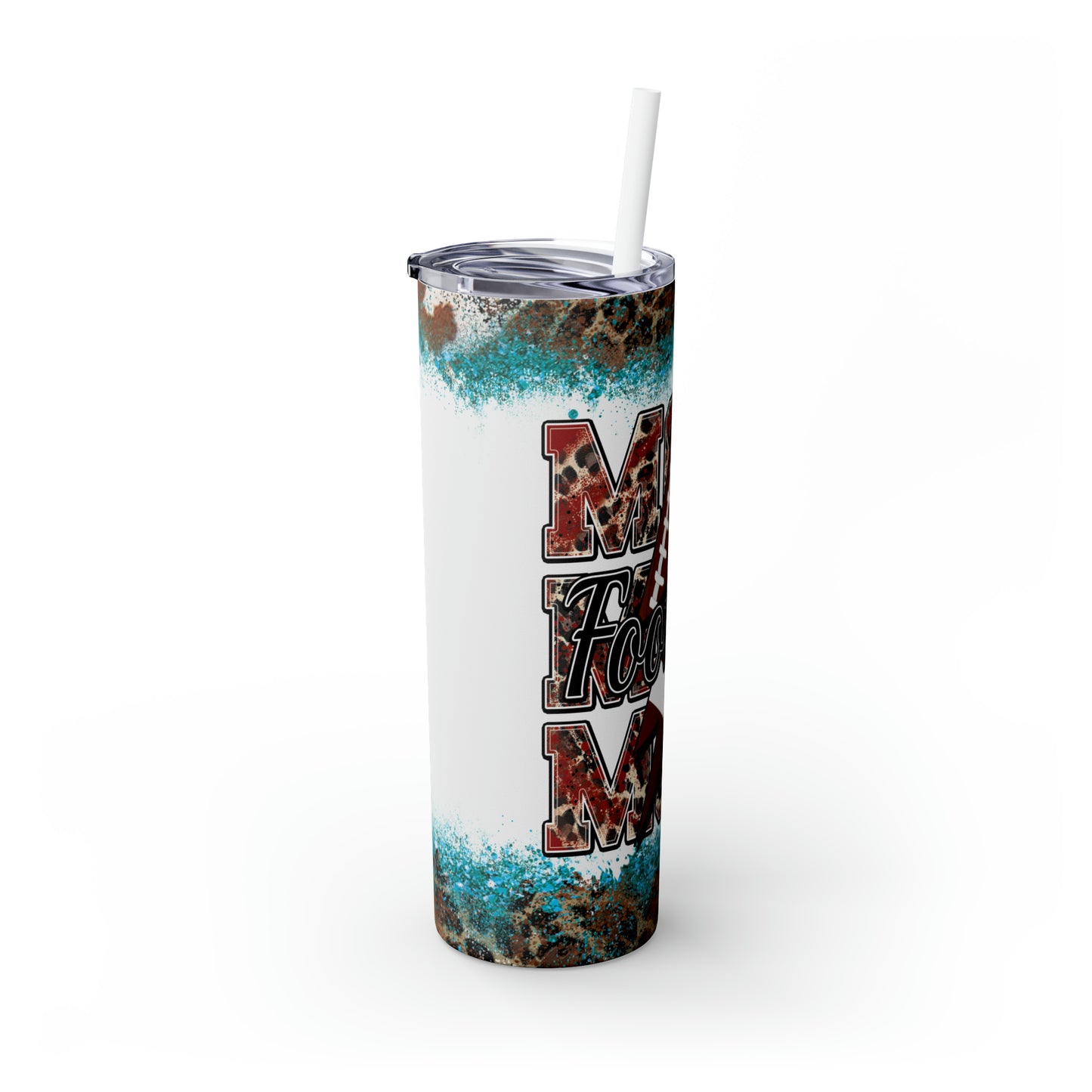 Skinny Tumbler with Straw, 20oz, Football, Mom, awd-312