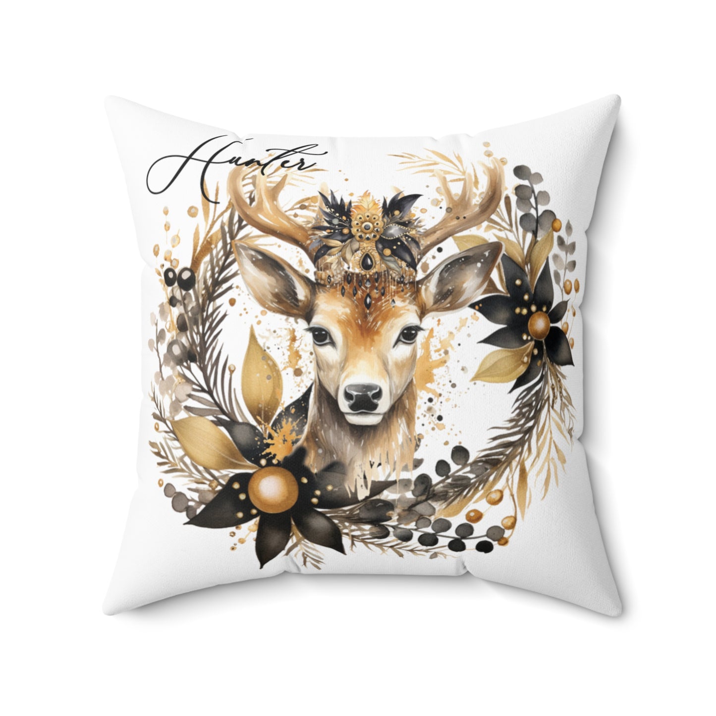 Personalised Cushion,  Reindeer Floral, Polyester Square Cushion, Christmas cushion