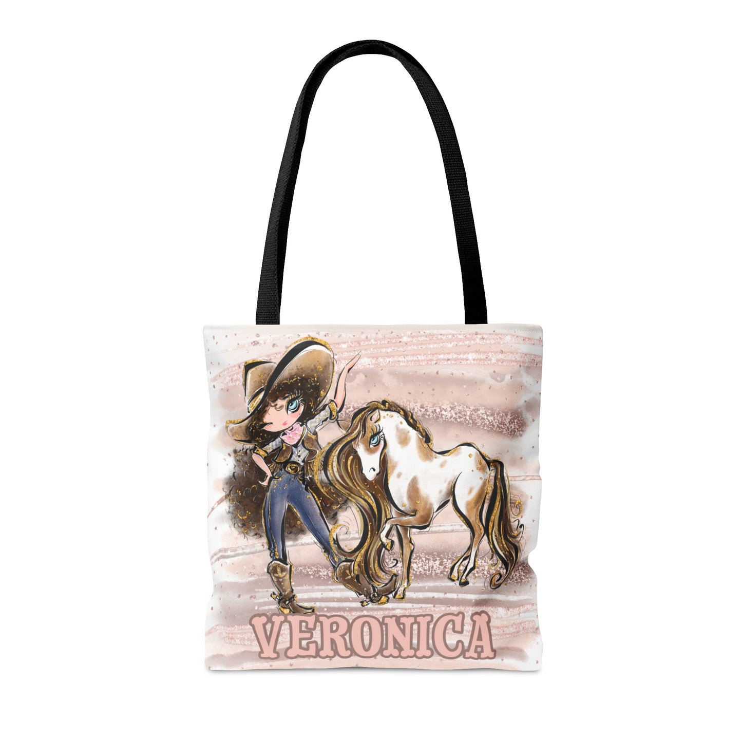 Personalised Tote Bag, Cowgirl & Horse, Brown Curly Hair, Blue Eyes, Tote bag