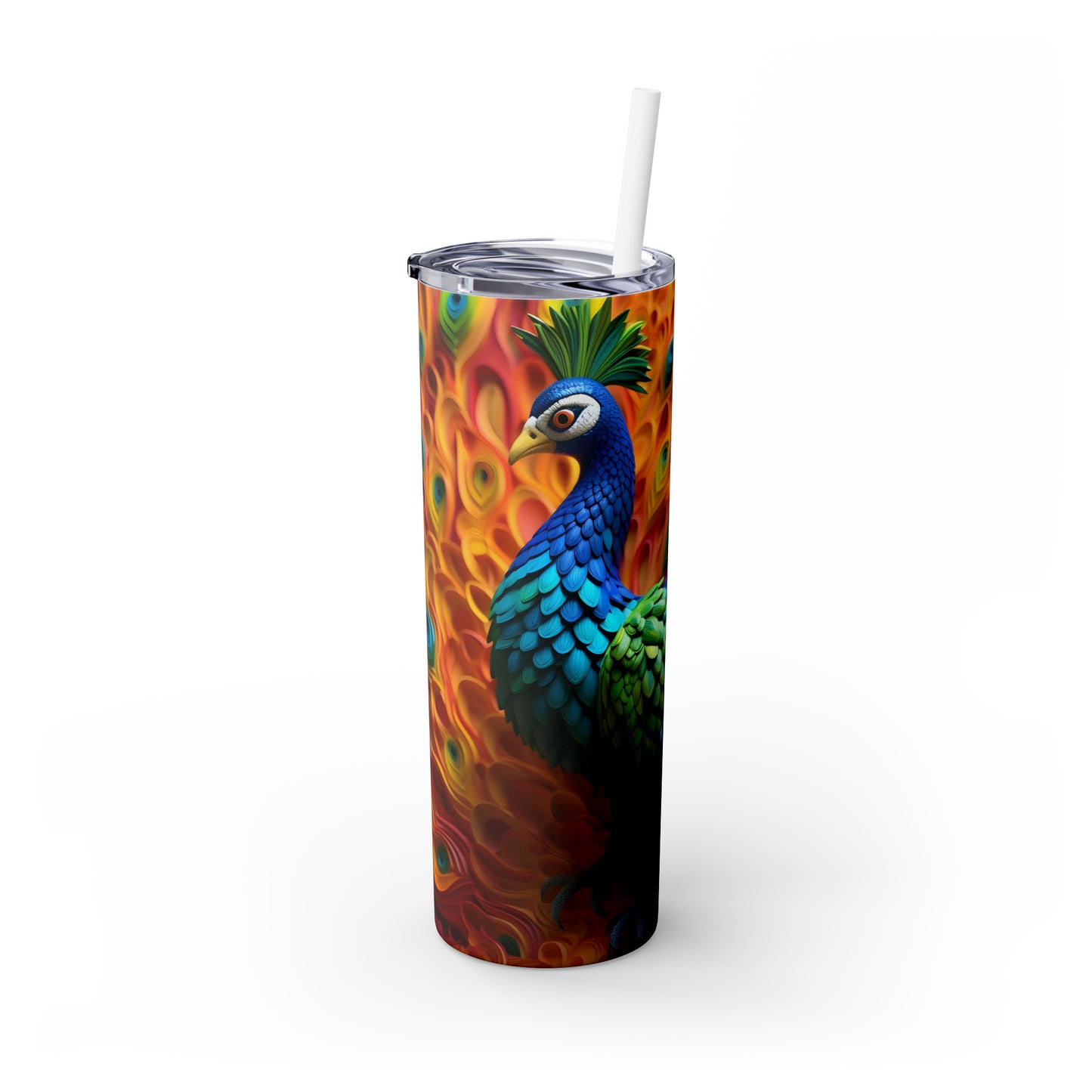 Skinny Tumbler with Straw, 20oz, Peacock