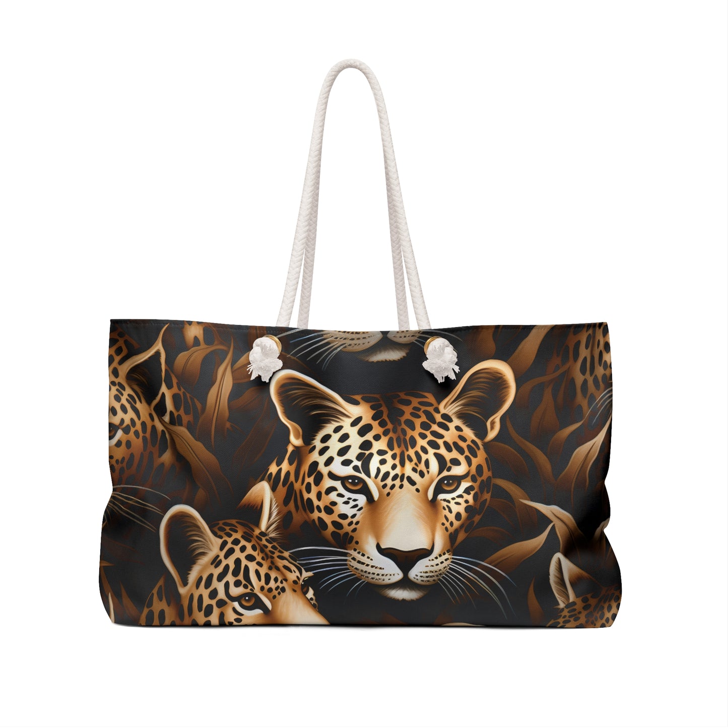 Personalised/Non-Personalised Weekender Bag, Wild Animals, Leopards, Large Weekender Bag, Beach Bag, Book Bag