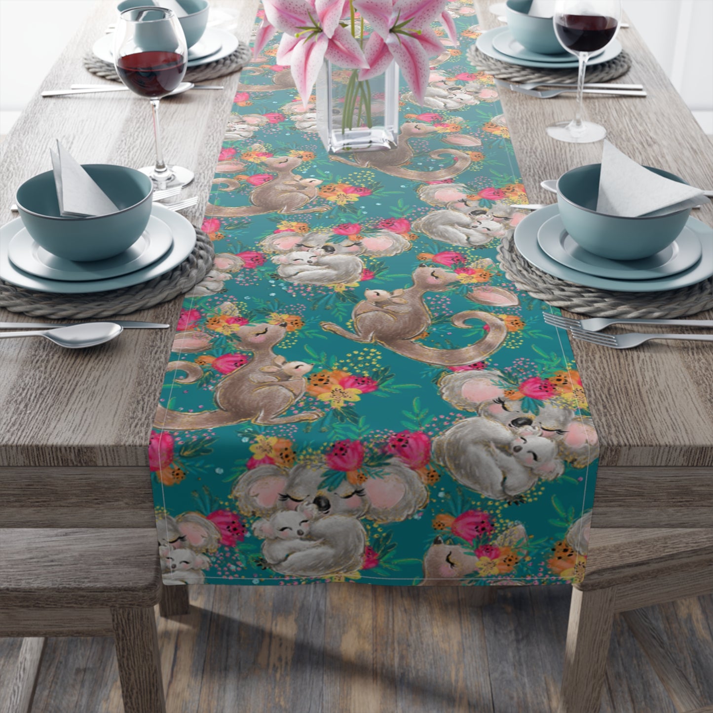 Australian Animals Table Runner, Cotton Twill and Poly Available