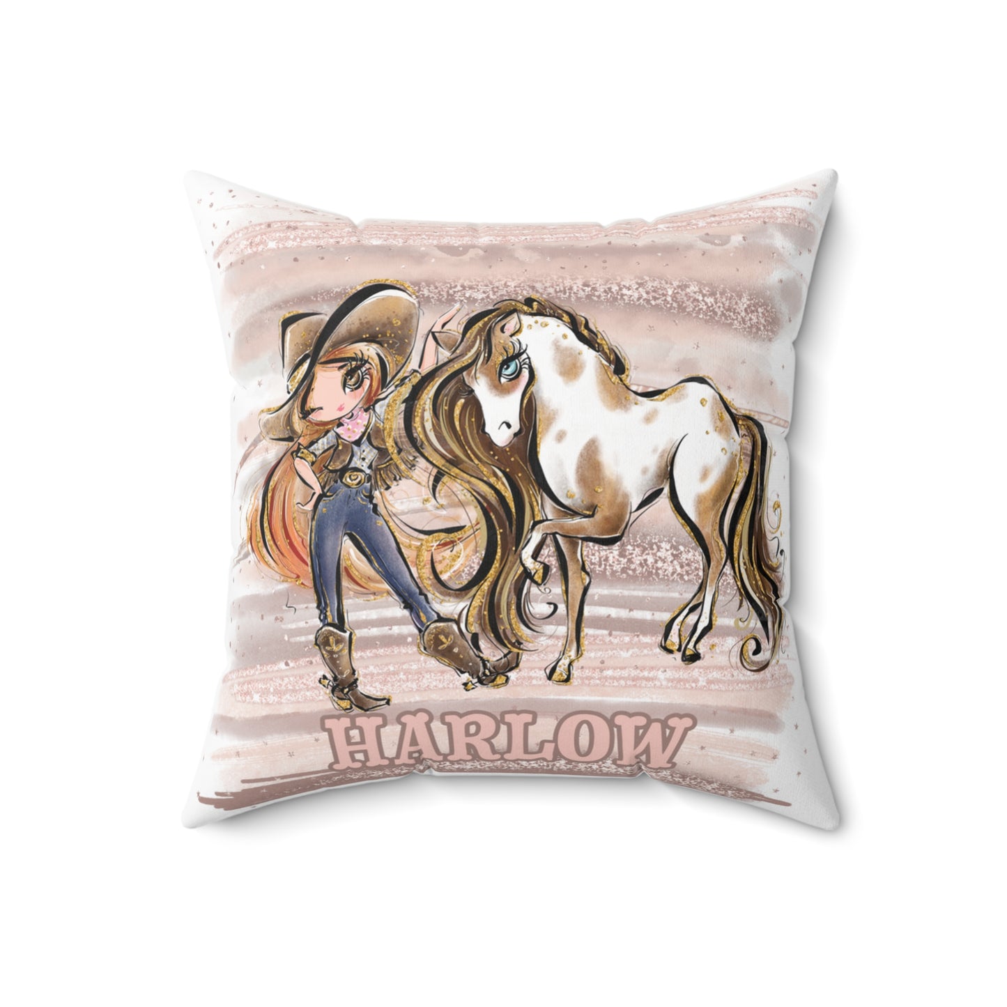 Personalised Cowgirl and Horse Cushion,  Red Hair, Brown Eyes, Polyester Square Cushion, Christmas cushion