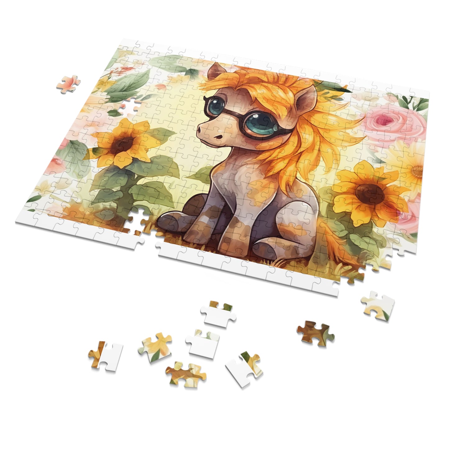 Puzzle, Donkey, Sunflowers, Personalised/Non-Personalised (30, 110, 252, 500,1000-Piece) awd-656