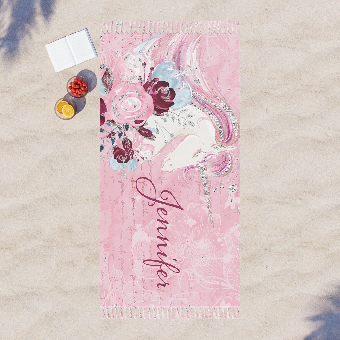 Personalised Boho Beach Towel, Unicorn