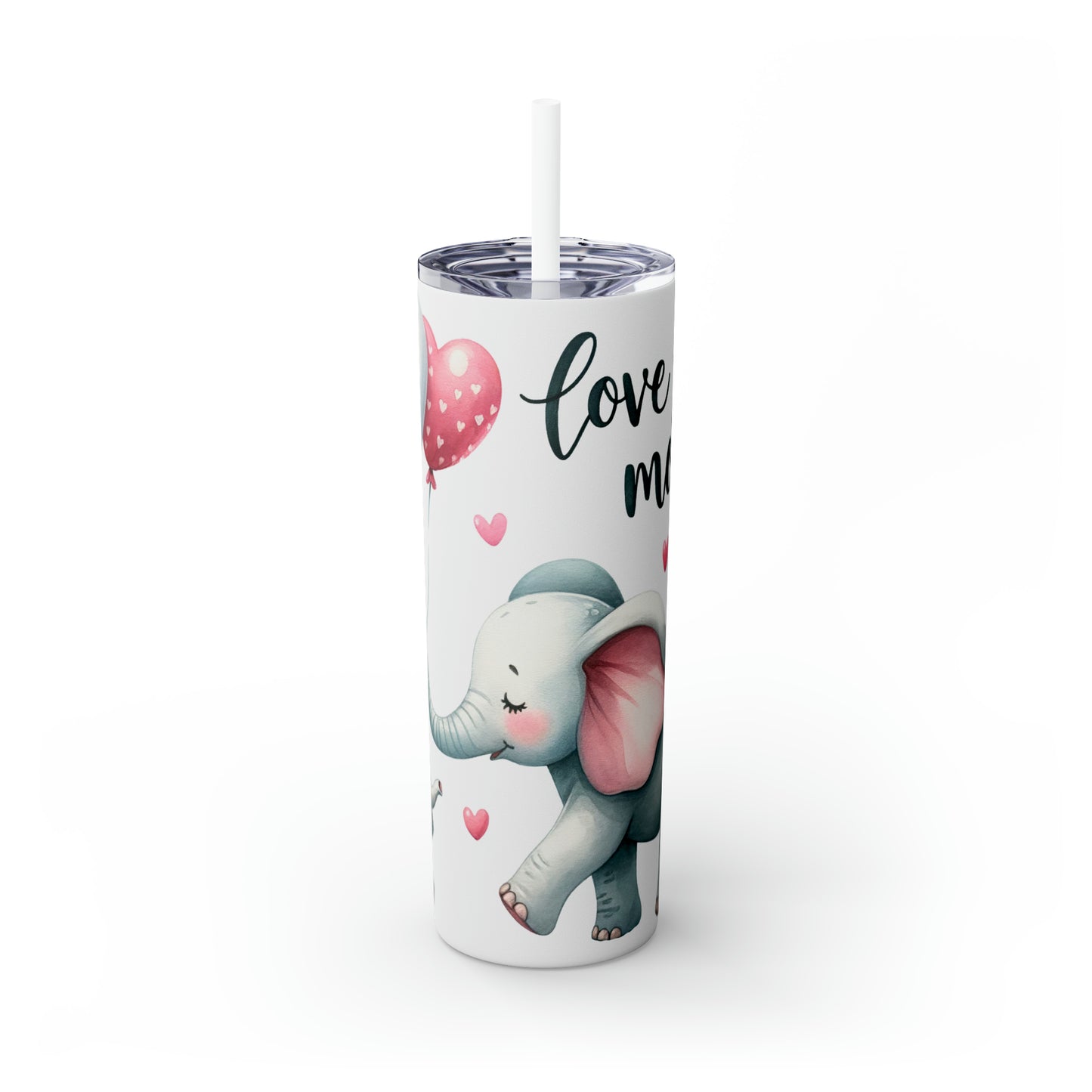 Skinny Tumbler with Straw, 20oz, Elephant, Love You Mum, awd-237