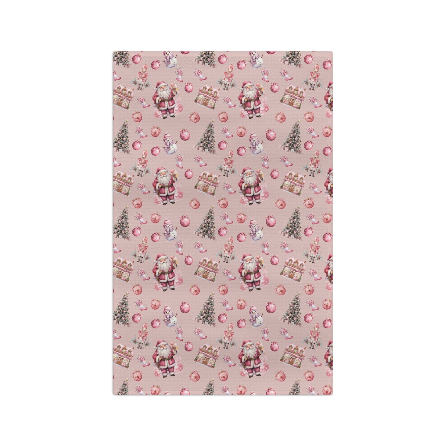 Microfiber Tea Towel, Pink Christmas