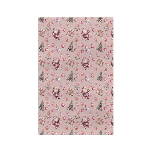 Microfiber Tea Towel, Pink Christmas