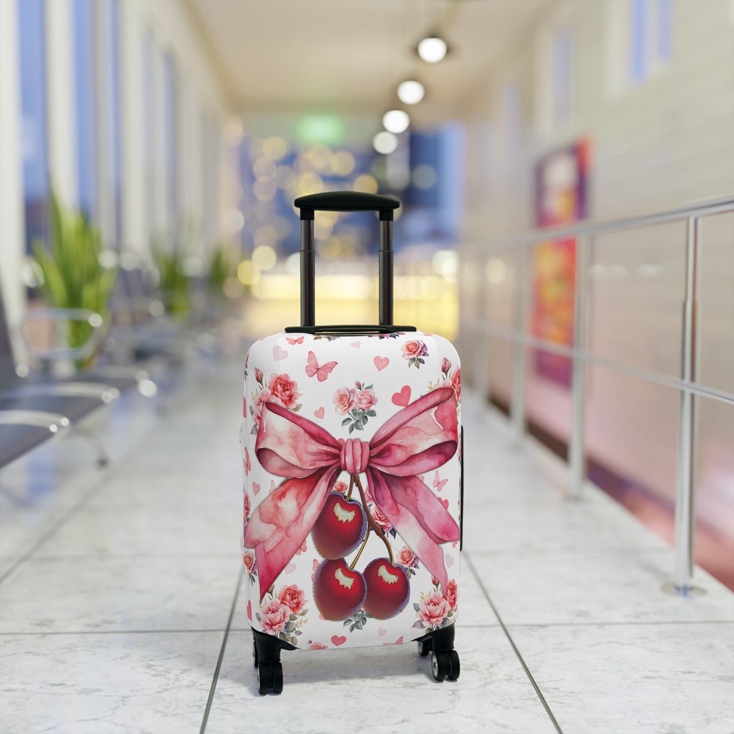 Luggage Cover, Rockabilly, Coquette, Hearts, Roses and Butterflies, Cherries and Ribbon, awd-2523