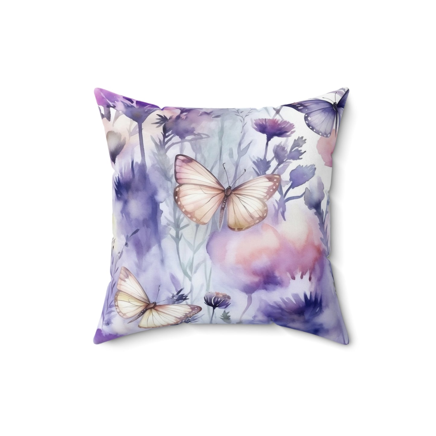 Spun Polyester Square Pillow, Butterfly Floral Cushion