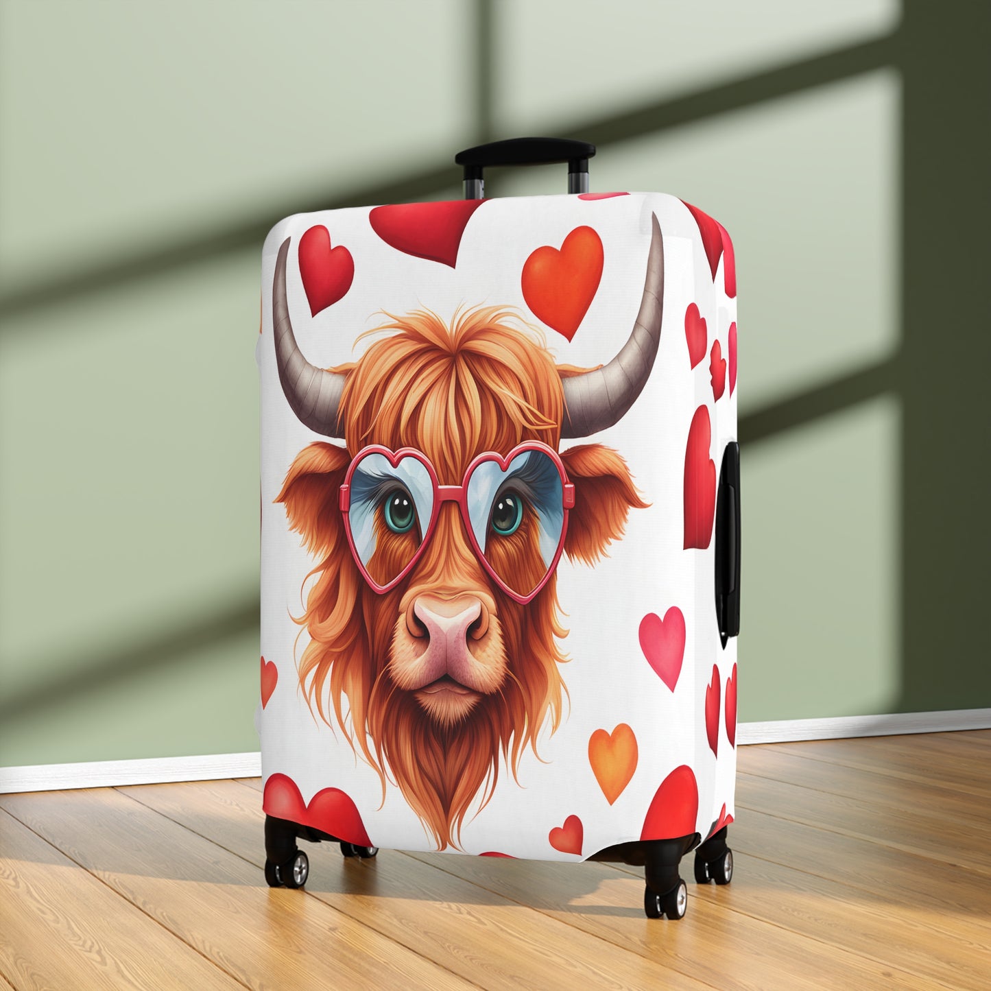 Luggage Cover, Highland Cow, Hearts, awd-239