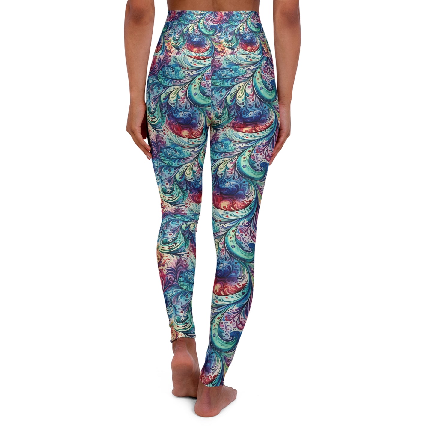 High Waisted Yoga Legging, Navy Blue Paisley