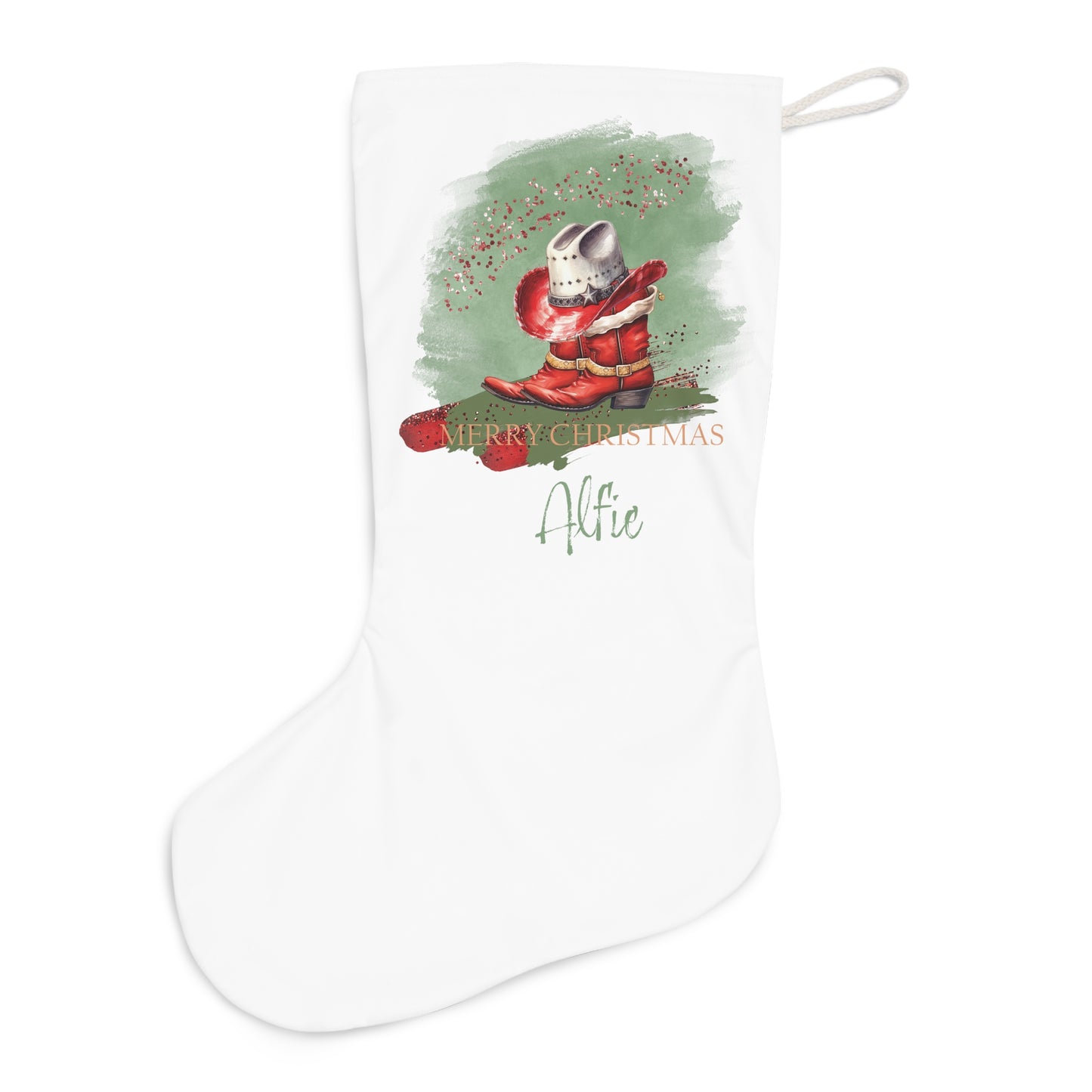 Personalised Santa Stocking, Sage Christmas Country Country Boots