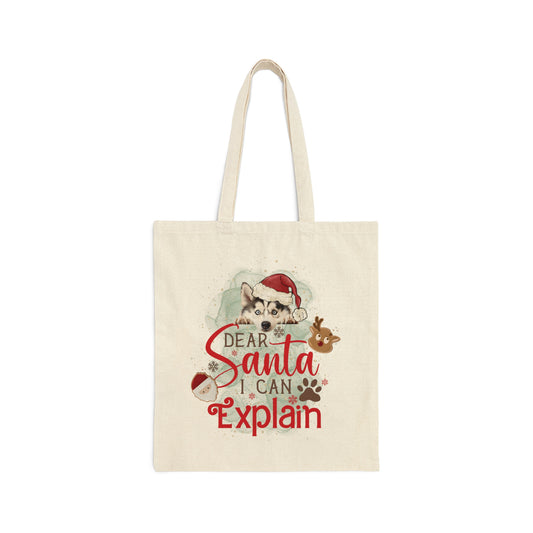 Cotton Canvas Tote Bag, Dog Paws Bag, Dear Santa Bag, Dear Santa Tote, Christmas Bag, Dog Christmas Tote Bag