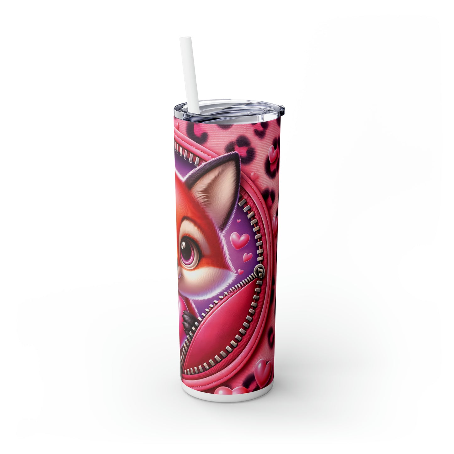 Skinny Tumbler with Straw, 20oz, Fox, Valentines Day, awd-768