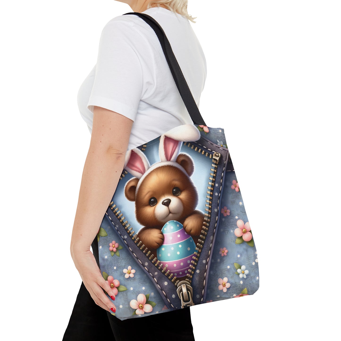 Tote Bag, Easter, Cute Bear with Bunny Ears, Personalised/Non-Personalised Tote bag