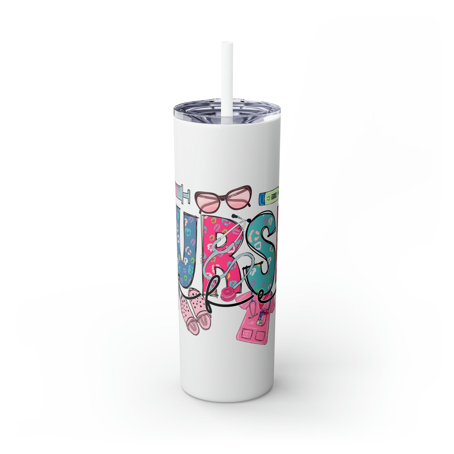 Skinny Tumbler with Straw, 20oz, Nurse