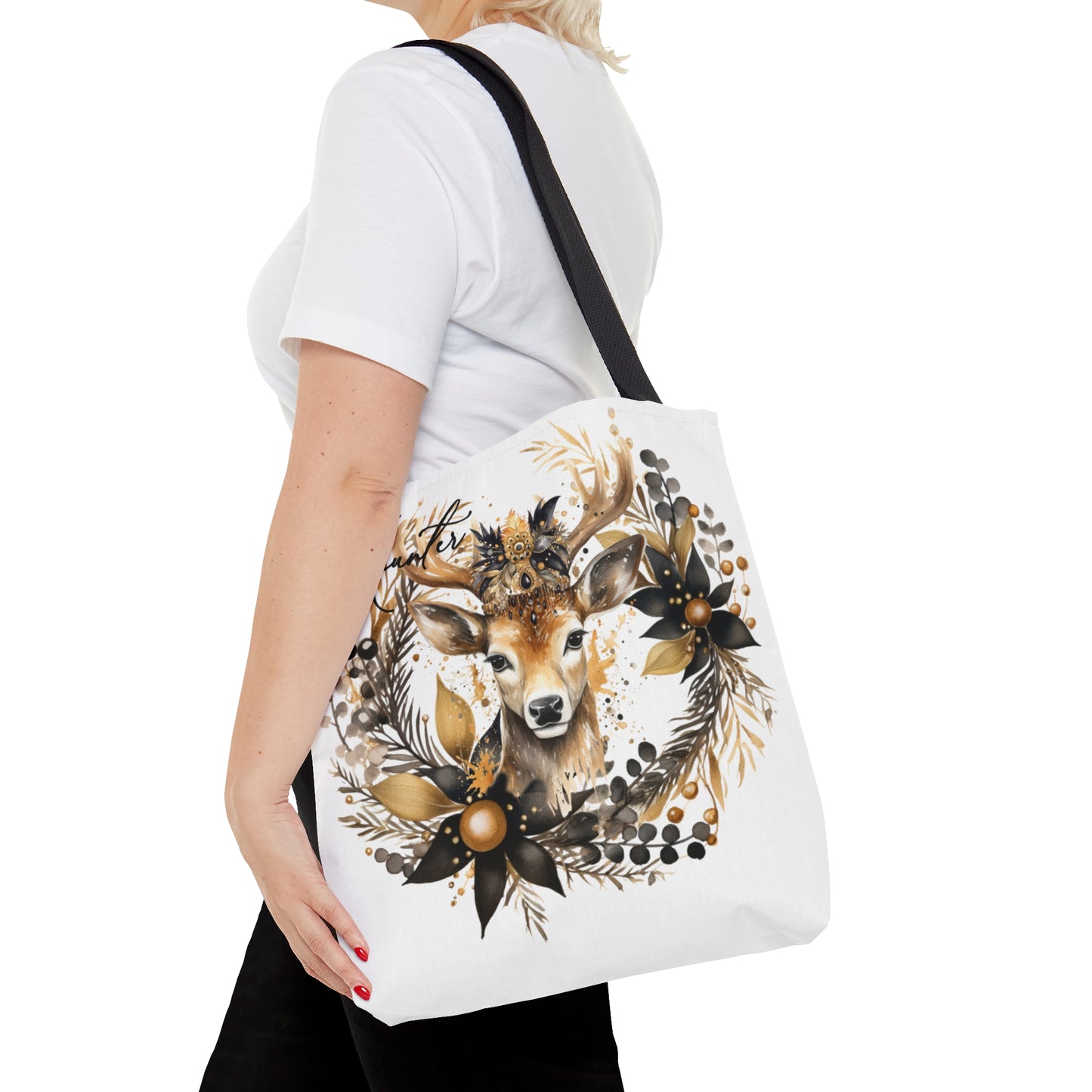 Personalised Tote Bag, Black & Gold Reindeer bag, Christmas Tote Bag, Floral and Non-Floral Personalised/Non-Personalised