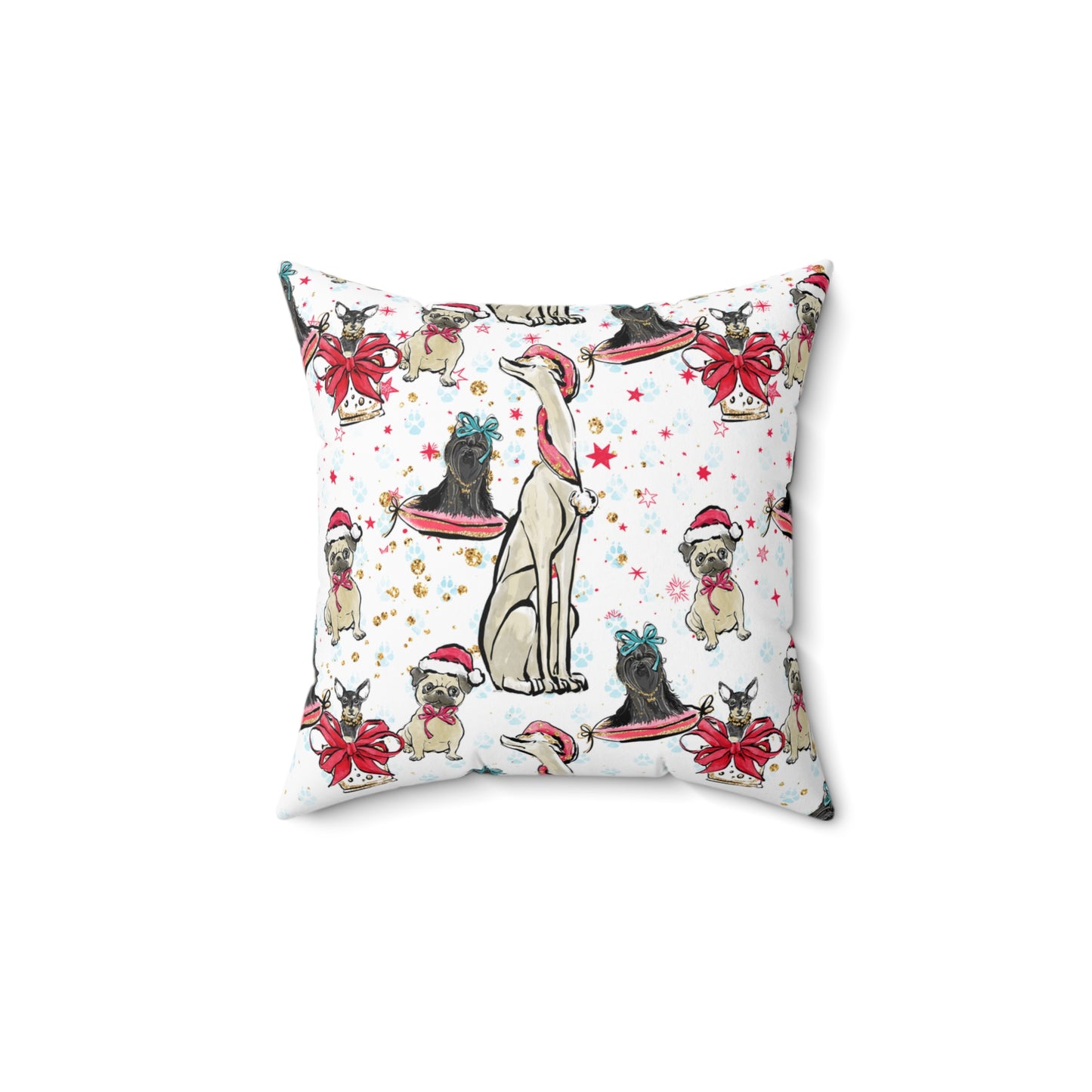 Spun Polyester Square Pillow, Doggie Christmas Cushion