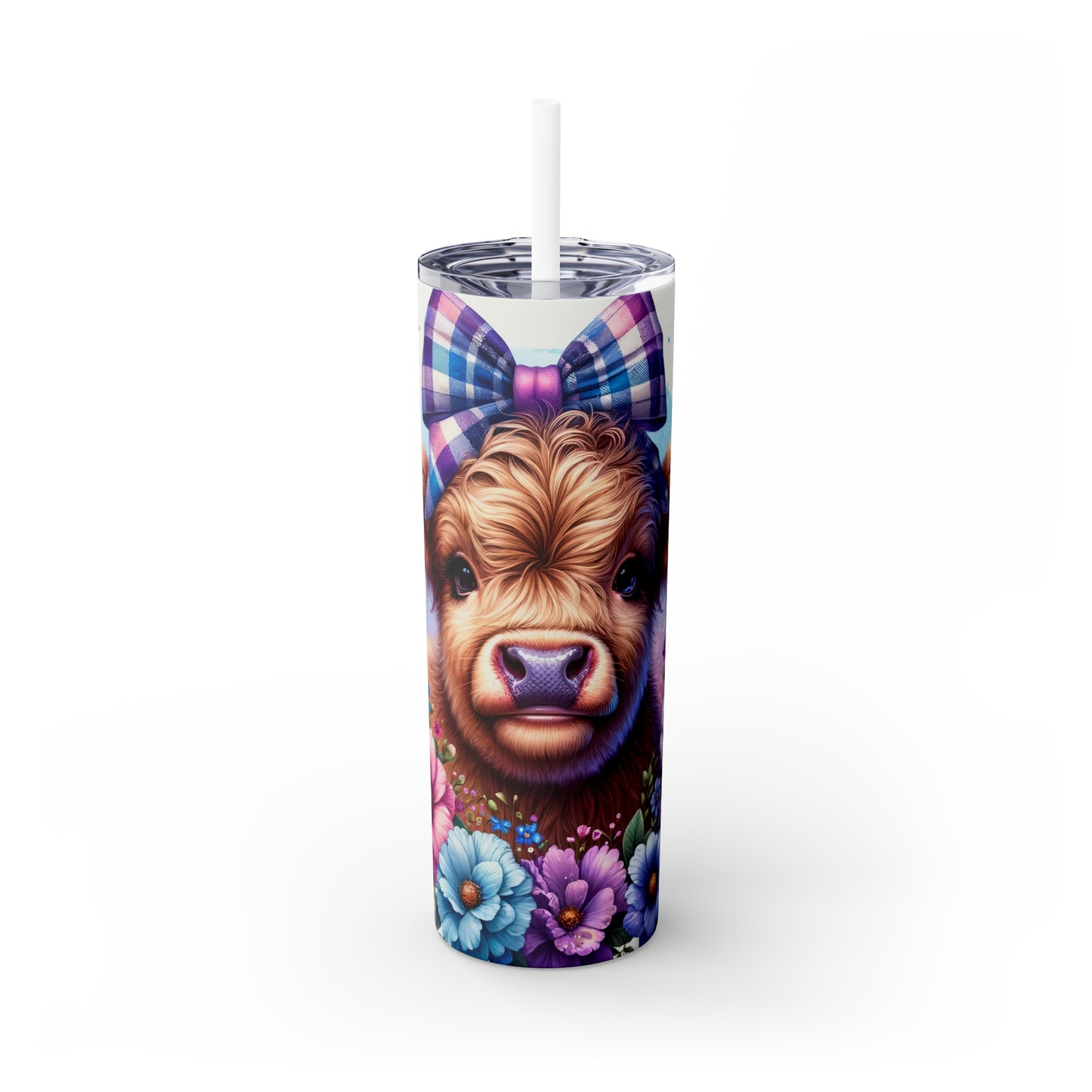 Skinny Tumbler with Straw, 20oz, Baby Highland Cow Pink & Purple