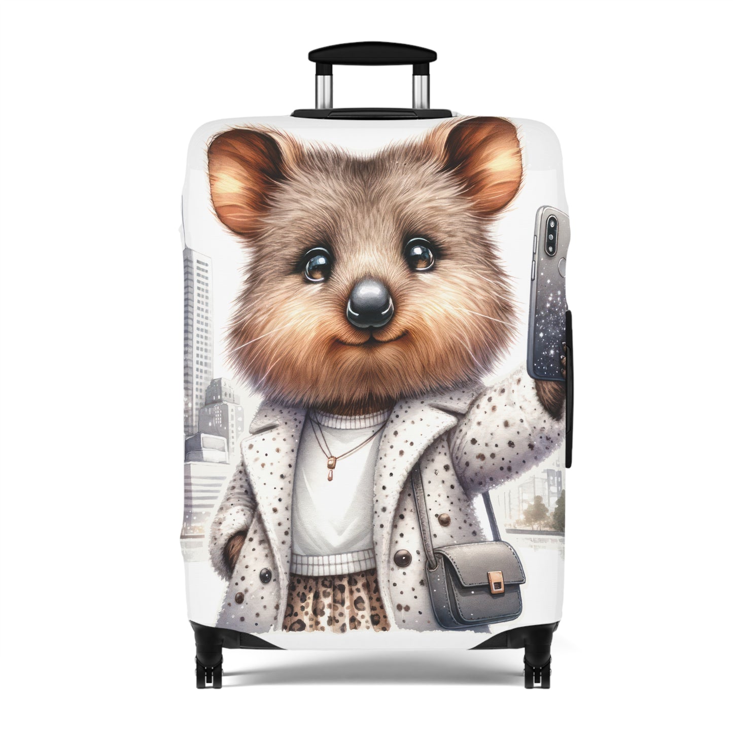 Luggage Cover, Quokka travelling taking Selfies, awd-1332