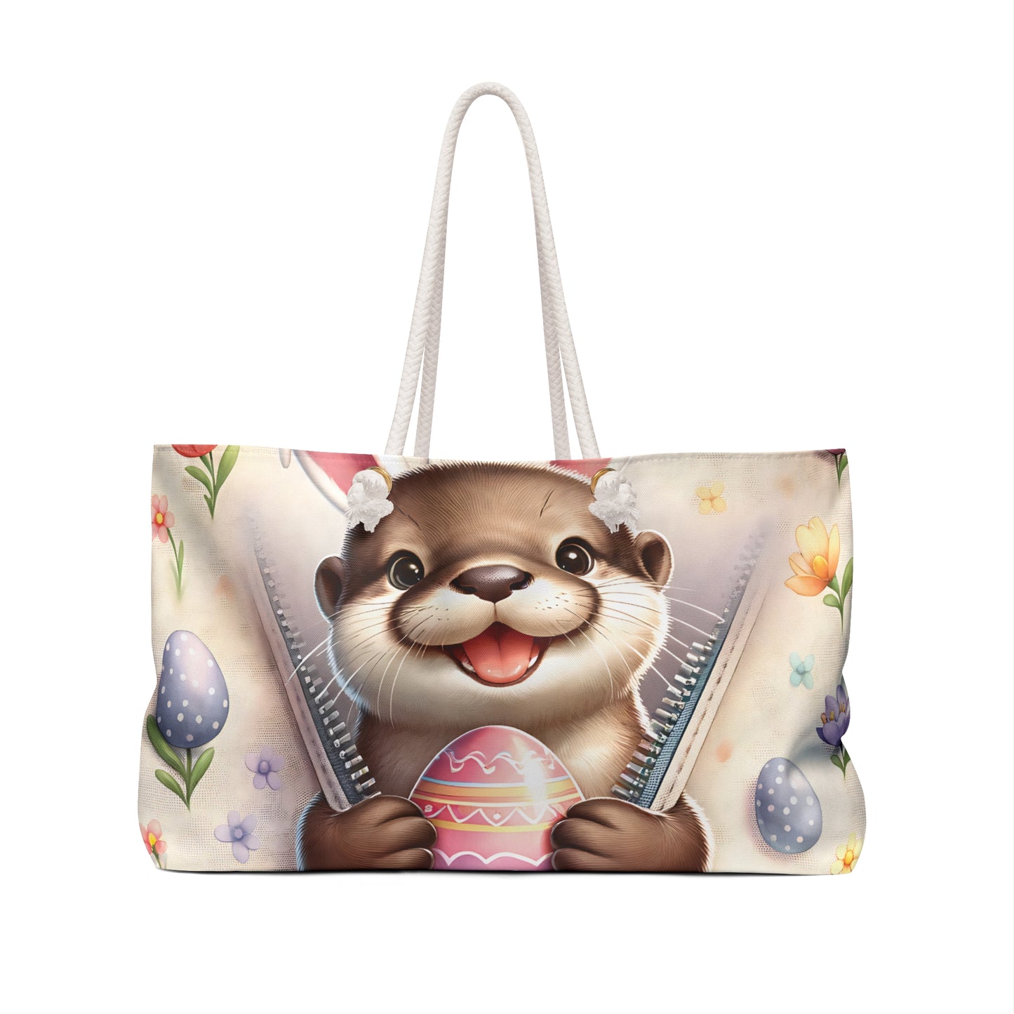 Personalised/Non-Personalised Weekender Bag, Easter, Cute Otter, Large Weekender Bag, Beach Bag, Book Bag