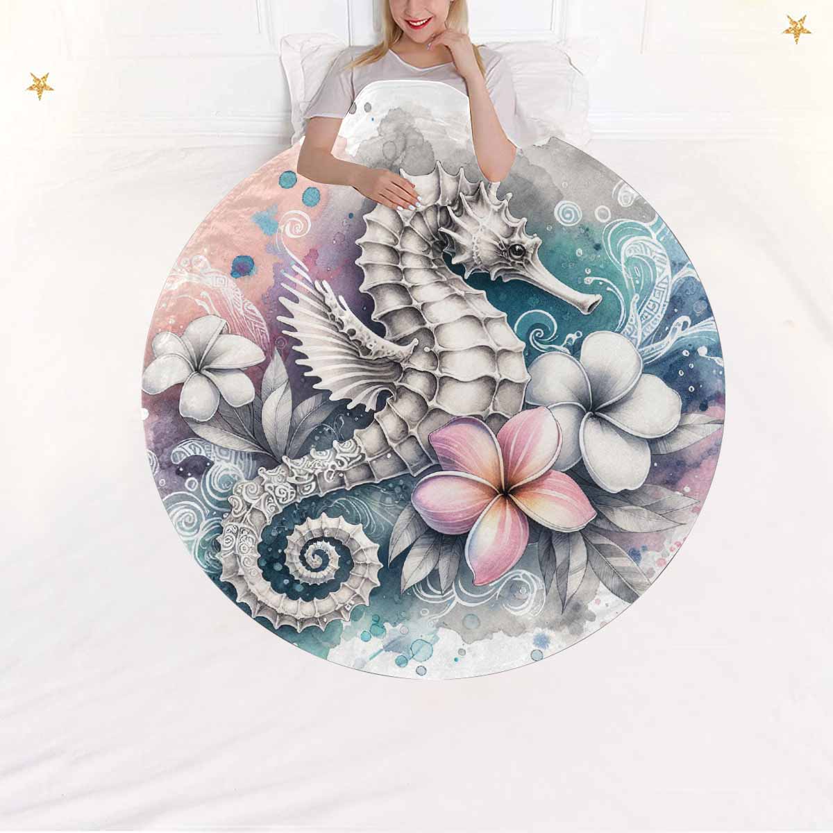 Sea_Animals_Seahorse_Awd351109  Circular Micro Fleece Blanket 47"