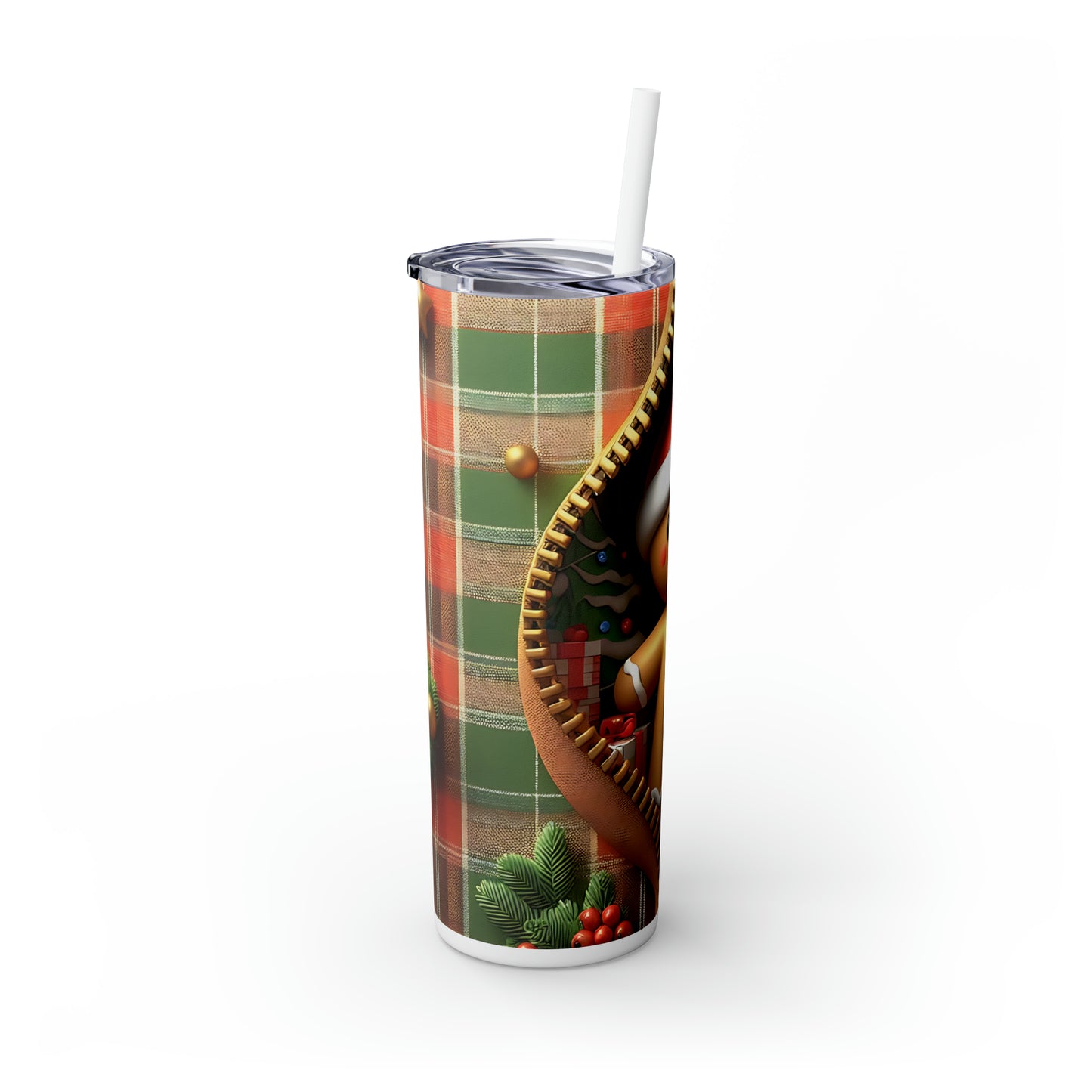 Skinny Tumbler with Straw, 20oz, Gingerbread Man, awd-851