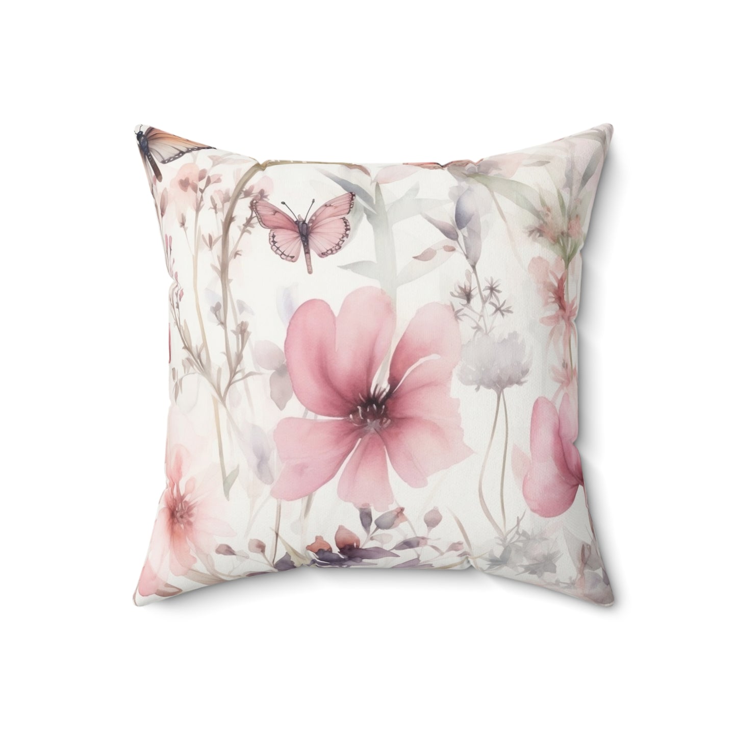 Spun Polyester Square Pillow, Butterfly Floral Cushion