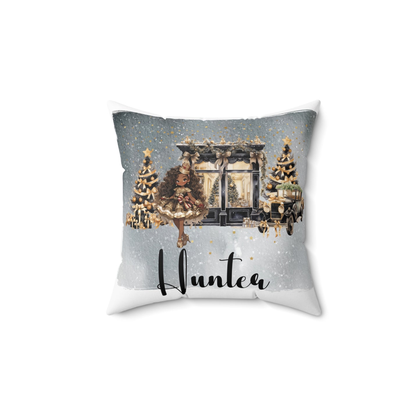 Personalised Christmas Cushion, Polyester Square Cushion, Black and Gold Christmas cushion