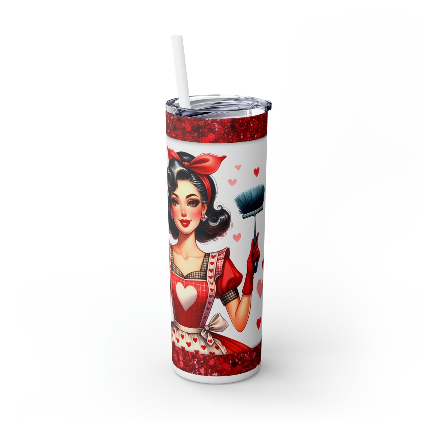 Skinny Tumbler with Straw, 20oz, Retro, Quote, I'd Rather Drink Wine