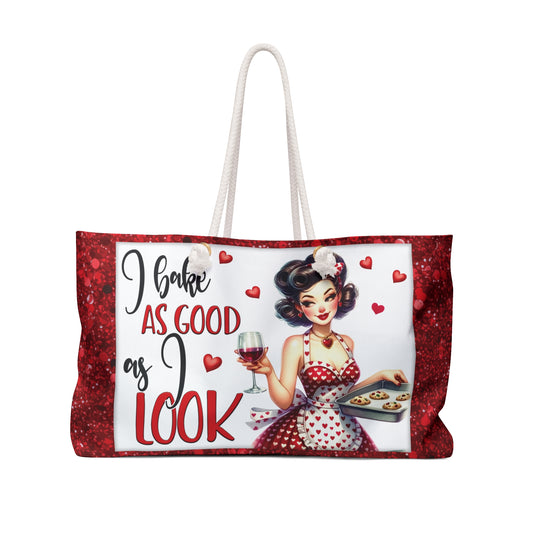 Personalised/Non-Personalised Weekender Bag, I Bake as Good as I Look, Large Weekender Bag, Beach Bag, Book Bag