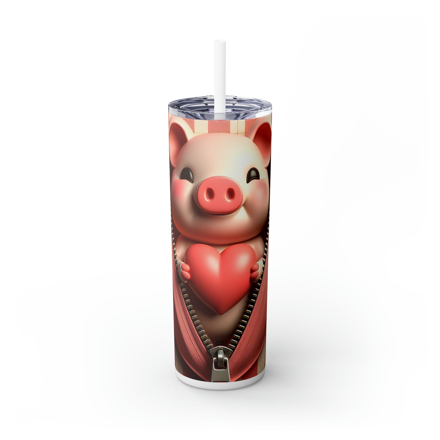 Skinny Tumbler with Straw, 20oz, Pig, Valentines Day