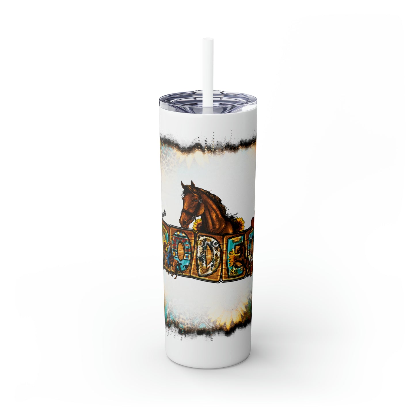 Skinny Tumbler with Straw, 20oz, Sunflowers, Western, Quote, Rodeo