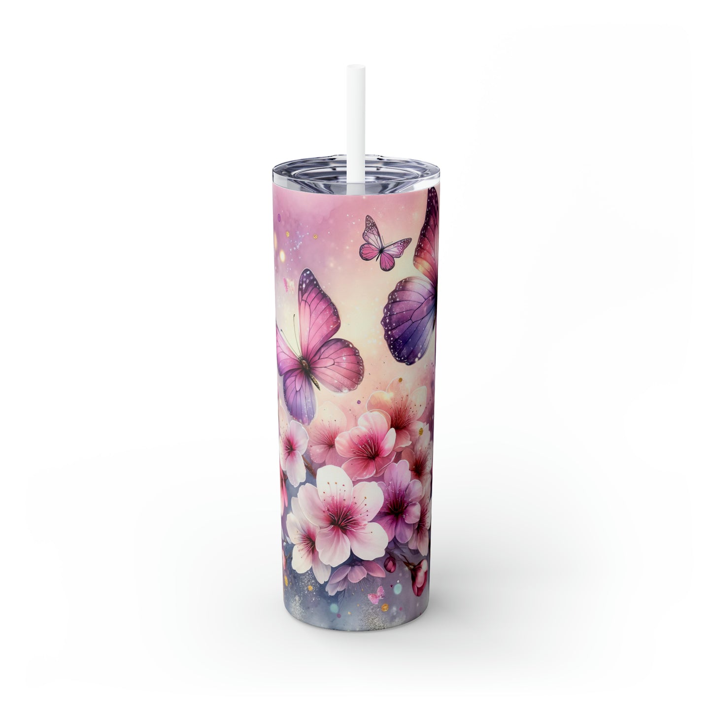 Skinny Tumbler with Straw, 20oz, Butterfly